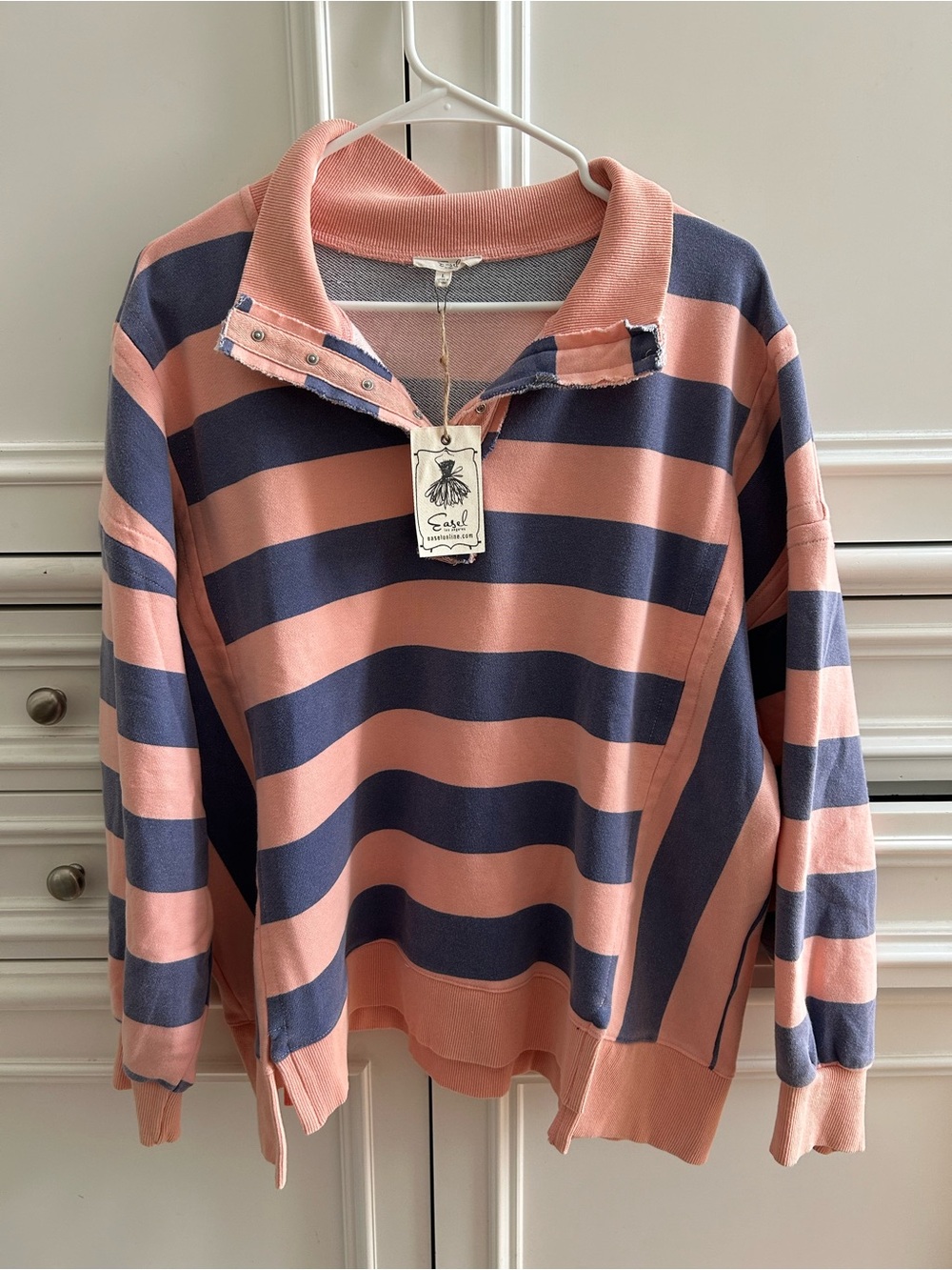 NWT Easel Casual Striped Pullover Sweater - Pink & Navy